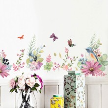 Красивые цветы, птицы, бабочки, наклейка на стену, теплый декор для спальни, наклейки, обои, украшения для дома, наклейки 2024 - купить недорого