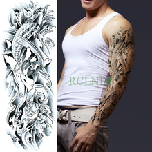 Водостойкая Временная тату-наклейка, рыба, крутая, на всю руку, флэш-тату, рукав, большой размер, татуаж для мужчин, женщин и женщин 2024 - купить недорого