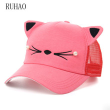 RUHAO Summer Women cat ears Mesh baseball cap Pearl Sanpback new Korean version of the tide child cap breathable girls net cap 2024 - buy cheap