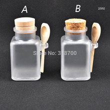 45 x 100g Empty Refillable Square bath salt ABS Bottle 100ml powder plastic bottle bath salt bottle with wooden cork & spoon 2024 - buy cheap