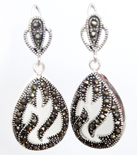 11/2" late trend Tibetan Silvers & Marcasite inlay white opal  Waterdrop Earrings 2024 - buy cheap
