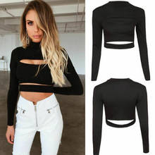 Women Sexy Black Hot Long Sleeve T-Shirts Tops Ladies Hollow Clubwear Female Girls Top Clothes T-Shirts 2019 NEW Arrival 2024 - buy cheap