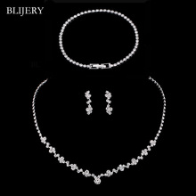 BLIJERY Silver Color Bridesmaid Bridal Jewelry Sets Crystal Choker Necklace Earrings Bracelet Set for Women Wedding Jewelry Set 2024 - buy cheap