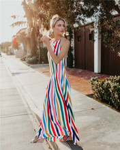 New Fashion Women Boho Strip Rainbow Dress Summer Beach Halter Long Maxi Dress Casual Holiday Beach Colorful Dress Sundress 2024 - buy cheap