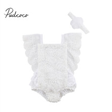 2018 Brand New 0-24M Princess Summer Toddler Baby Girls Romper Short Sleeve Lace Backless Jumpsuits+Headband Solid Outfit 0-18M 2024 - buy cheap