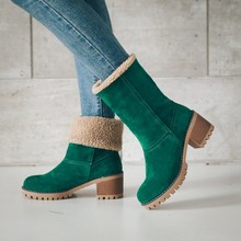 Botas de nieve cálidas para mujer, botines a la moda, de piel, de tacón alto, informales, talla grande 34-43, para invierno 2024 - compra barato