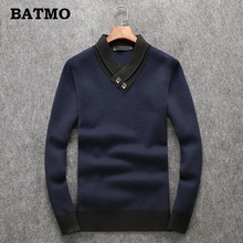 Batmo 2018 new arrival autumn high quality 90% wool casual sweater men,men's navy blue sweaters 006 2024 - buy cheap