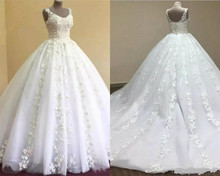 Vestido de casamento de renda elegante, vestido de baile de renda sem mangas com apliques 2024 - compre barato