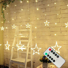 Cortina led luzes da corda + controle remoto romântico fada estrela luzes de natal para o feriado casamento guirlanda festa decoração 2024 - compre barato