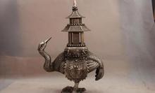 China White Copper Silver Buddhism Red-crowned crane Bird Incense Burner Censer 2024 - buy cheap