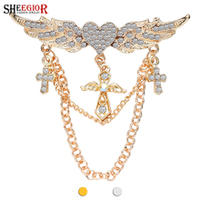 Korean Vintage Angel Wing Brooches for Women Men Badge Accessories Gold Tassel Love Heart Rhinestone Brooch Pins Fashion Jewelry 2024 - buy cheap