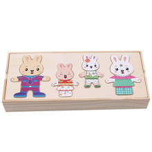 Cartoon Wooden Toy Cute Rabbit Changing Clothes Puzzles Educational Dress Puzzle Toys For Children 2024 - buy cheap