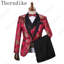 Classic style Groom Tuxedos Shawl Lapel Groomsman Suit Red Rich Flower Wedding suit Custom Made Man Suit Jacket+Pants+Vest 2024 - buy cheap