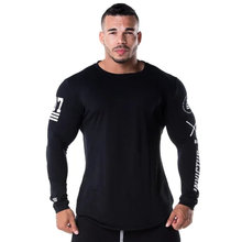 Men Skinny Long sleeve Shirts Spring 2019 Casual Fashion Print T-Shirt Male Gyms Fitness Black Tee shirt Tops  Clothing 2024 - buy cheap