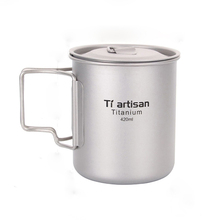 Tiartisan-Tazas de titanio puro con mango plegable, taza de café o té, agua, vino, viaje al aire libre, senderismo, Picnic, Camping, Ta8306, 420ml 2024 - compra barato