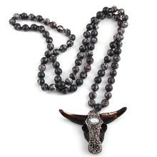 Pingente de cabeça de touro, pingente artesanal de pedras semipreciosas naturais da moda, colar feminino de joias 2024 - compre barato