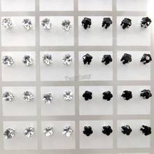 36 пар чёрных и прозрачных 5 мм цветочных сережек с цирконием для девочек 2024 - купить недорого
