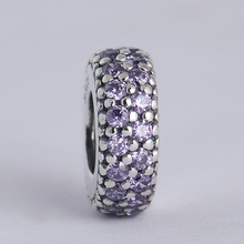 Berloque espaçador de prata esterlina 925, coleção primavera autêntico com zircônio roxo elegante adequado para pulseiras pandora 2024 - compre barato