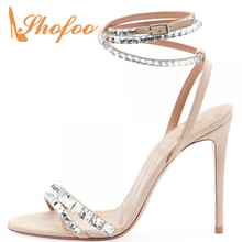 Nude Crystal Stilettos Elegant Wedding Woman Sandals Rhinestone Ankle Strap High Thin Heels Buckle Ladies Shoes Large Size 42 44 2024 - buy cheap