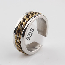 2015 New Fashion High quality Men's silver color Gold Chain Center Stainless Steel Ring Jewelry US Size 7, 8 ,9 10, 11, 2024 - buy cheap