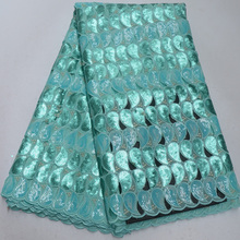 (5yards/pc) high quality mint green African party lace gorgeous sequins embroidered handcut organza lace fabric for dress  OP123 2024 - buy cheap