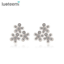 LUOTEEMI Fashion Luxury Clear Micro CZ Paved Flower Stud Earrings Jewelry for Women Factory Wholesale Free Shipping 2024 - buy cheap