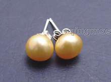 SALE 7.5-8mm Orange Flat Natural Freshwater Pearl Earring and Stering Silver 925 stud! -ear359  wholesale/retail Free ship 2024 - buy cheap