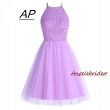 ANGELSBRIDEP Short Lilac Homecoming Dresses 2021 Mini Beading Homecoming Dress Open Back Short Graduation Dresses Party Gowns 2024 - buy cheap