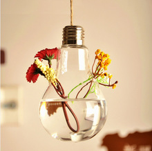 New Fashionable Design Light Bulb Shape Creative Hydroponic Flower Vase Glass Bottle with Hanging String Home Decor Gift F1023 2024 - buy cheap