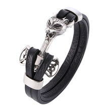 Newest Men Trendy Jewelry Black Leather Bracelet Stainless Steel Wolf Head Bracelet Wrap Bracelets for Man Bangle Vintage PW780 2024 - buy cheap