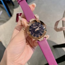 Relojes de cristal con estrellas facetadas para mujer, pulsera de cuero Real, de cuarzo, colores caramelo, impermeable, para estudiantes 2024 - compra barato