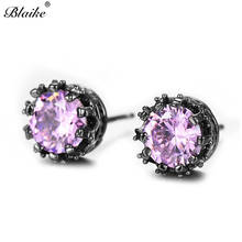 Blaike Small Round Pink/Purple Fire Opal Earrings Fashion Female Birthstone Stud Earring Women Black Gold Filled Wedding Present 2024 - buy cheap