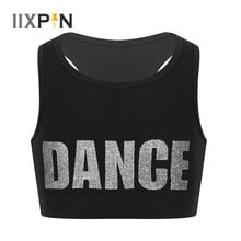 IIXPIN Kids Girls Ballet Dance Crop Top Sports Bra Racer Back Shiny Letters Printed Tank Tops Dancewear For Performance Workout 2024 - buy cheap