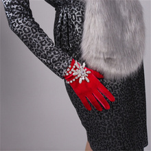 Women 22cm Velvet Short Gloves  Pink Rose Red  Models High Elastic Velvet Gold Velvet Touch Screen RMH022 2024 - buy cheap