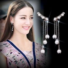 Chain Pearls Earrings For Women S925 Korean temperament long pendant Stud Earrings Fashion  jewelry simple tassel accessories 2024 - buy cheap