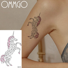 OMMGO геометрические временные татуировки в виде единорога для женщин и девочек, детские тату-наклейки, водонепроницаемая Алмазная лошадь, поддельные татуировки, боди-арт бумага 2024 - купить недорого
