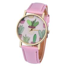 Woman watch #301 simple casual watch cactus potted mirror high-quality leather strap analog quartz clock часы женские наручные 2024 - buy cheap