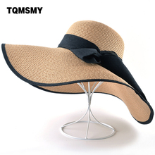 Элегантная соломенная шляпа TQMSMY для женщин, пляжная кепка, шляпа от солнца с широкими полями, женские летние шляпы с бантом 2024 - купить недорого