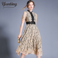 Women Lace Casual Dress New 2020 Summer Fashion Knee-length Elegant Slim Ladies Party Dresses Hot Sale Vestidos 2024 - buy cheap