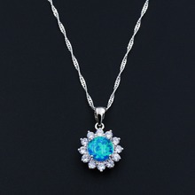 Sol lindo Oceano Blue Fire Opal Colar Pingente com Limpar Cubic Zirconia 2024 - compre barato