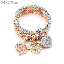 MGFam-Conjunto de 3 pulseras con abalorios de corazón para mujer, joyería de cristal, 3 colores dorados, hipoalergénico 2024 - compra barato