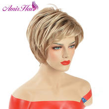 Амир 6 дюймов пухлые блонд парик термостойкие синтетические афроамериканские короткие прямые парики для женщин среднего возраста 2024 - купить недорого