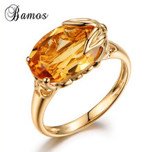 Роскошное обручальное кольцо Bamos с желтым цирконом, позолоченные обручальные кольца с большим обещанием для женщин, уникальные ювелирные изделия по месяцу рождения, лучший подарок 2024 - купить недорого