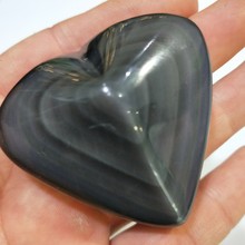 Pedras de cristal de quartzo em forma de coração, 45-50mm natural de arco-íris obsidiana dos olhos de gato, cura, cristal mineral de cristal reiki para presente 2024 - compre barato