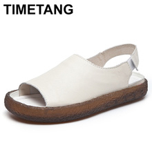 TIMETANG-Sandalias de piel auténtica hechas a mano para mujer, zapatos planos de estilo Retro, para verano, 2018 2024 - compra barato