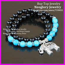 5PCS Turquose With Black Onyx Stone Bead Bracelet,Double Wrap Bracelet Silver Elephant Bracelet Meditation Spiritual Bracelet 2024 - buy cheap