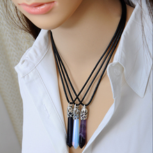 Colares femininos com pingentes de pedras naturais, colares femininos com cristal de quartzo 2015 2024 - compre barato