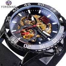 Forsining Brand Men Sport Watch Automatic Half Skeleton Hollow Black Luminous Clock Genuine Leather Male Mechanical Wristwatches 2024 - buy cheap