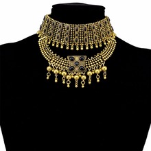 Bohemian Vintage Alloy Black Stone Choker Necklaces for Women Gypsy Tribal Turkish Chunky Necklace Festival Party Jewelry Gift 2024 - buy cheap