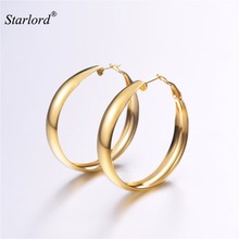 Pendientes de aro de 40mm de acero inoxidable dorado/Negro, simples, minimalistas, grandes, GE3356 2024 - compra barato